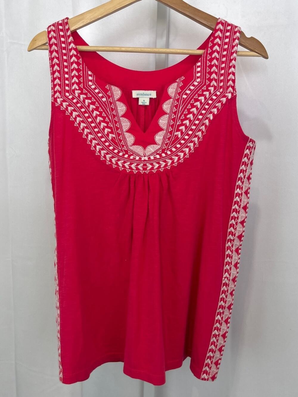 SUNDANCE Embroidered Misaki Tank Top Sleeveless Slub Cotton Watermelon Pink S
